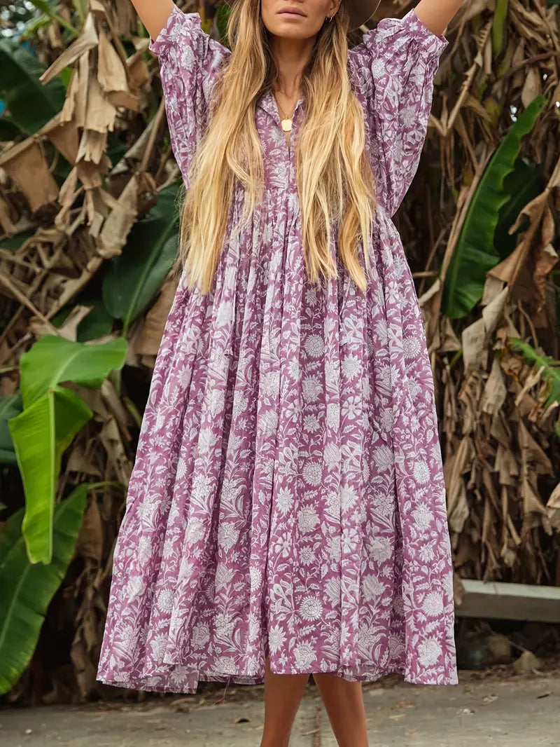 MORGANA | Boho jurk met losse pasvorm en plantenprint voor vrouwen