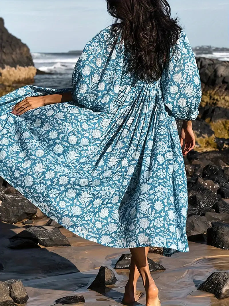 MORGANA | Boho jurk met losse pasvorm en plantenprint voor vrouwen