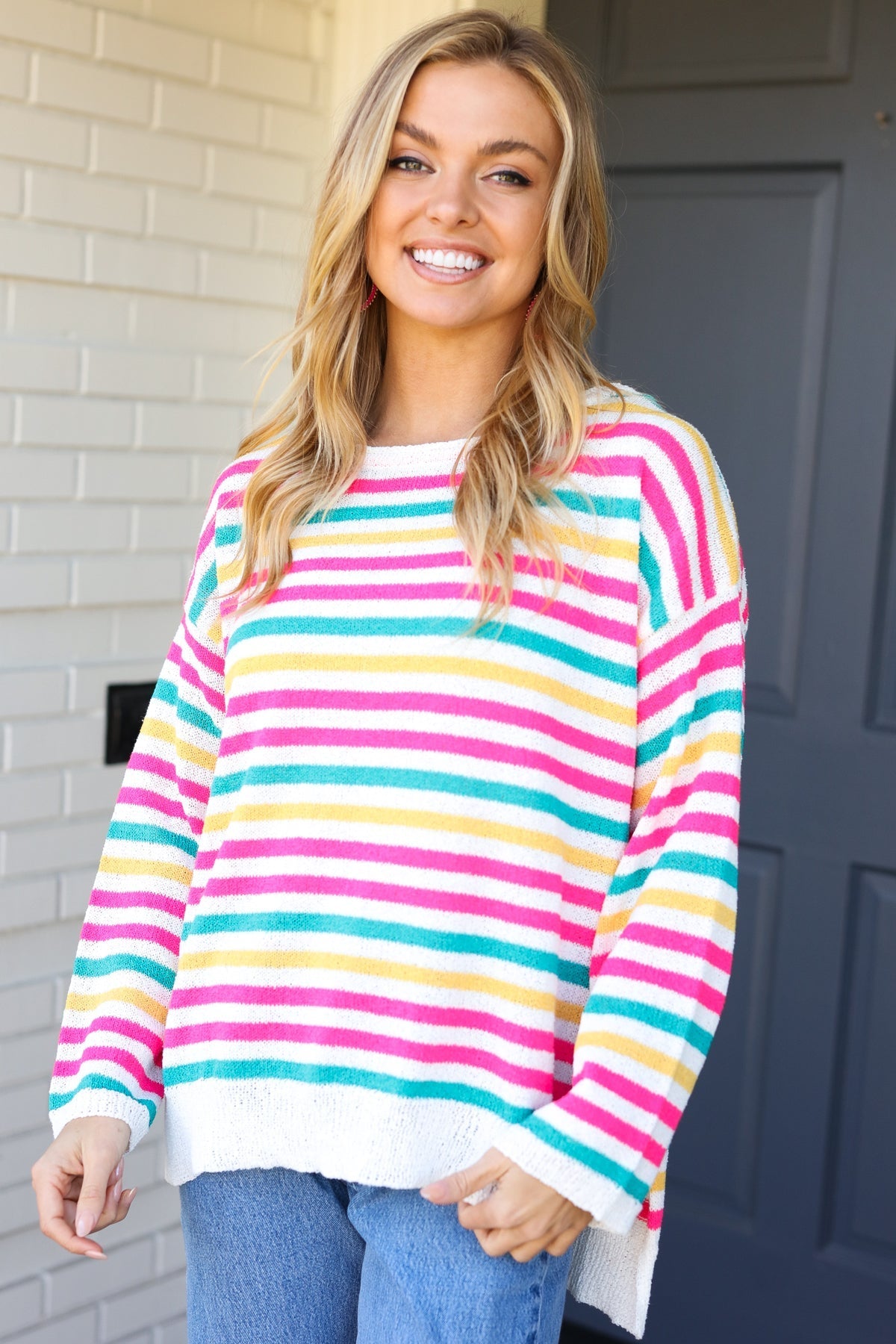 CATALINA | Vet & brutaal Fuchsia Multi Stripe Pullover Trui