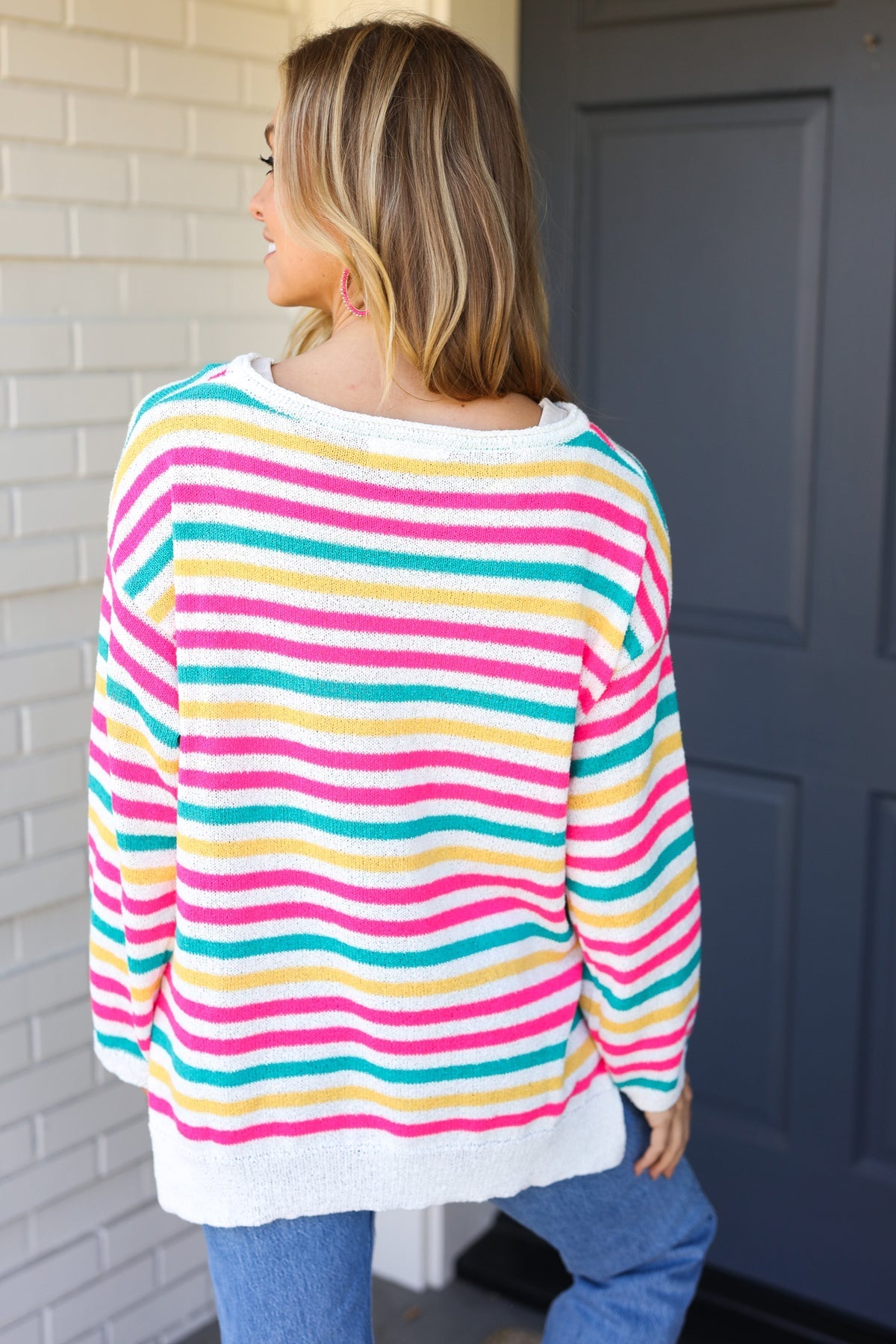 CATALINA | Vet & brutaal Fuchsia Multi Stripe Pullover Trui