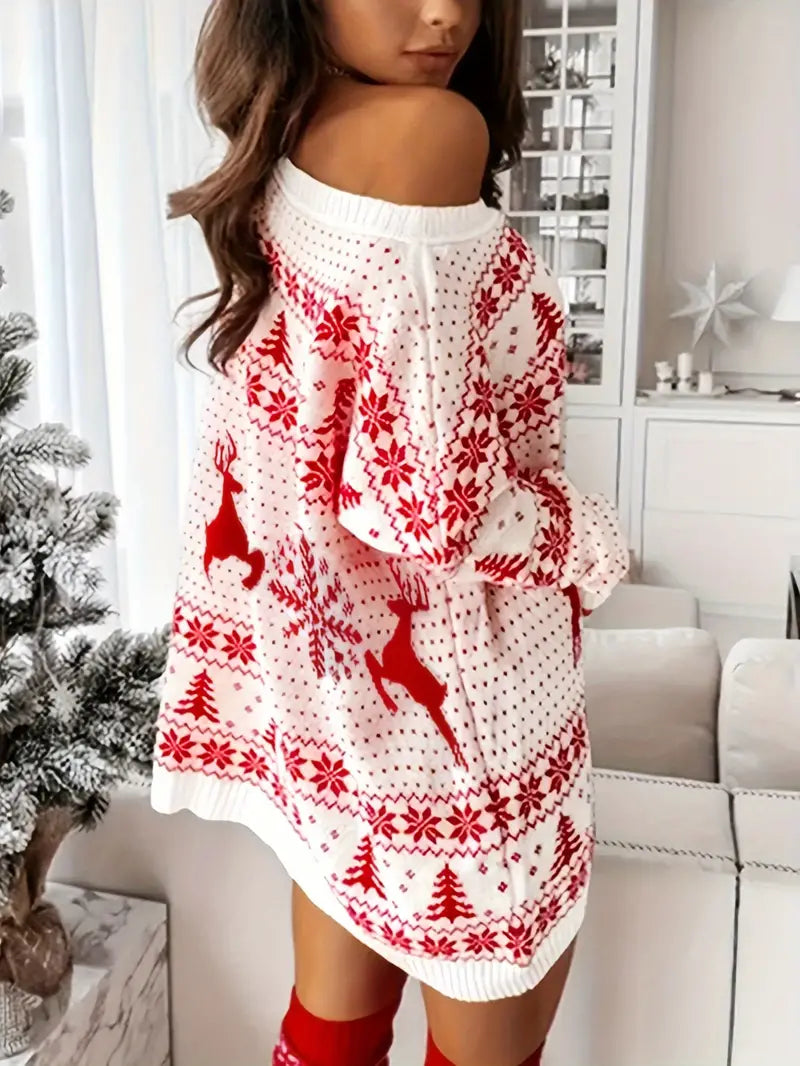 Kerstmis sweater jurk met opdruk - Plus-size