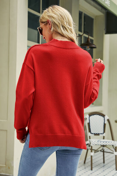 FRANCENE | Sweater met ronde hals en split in contrast lippatroon