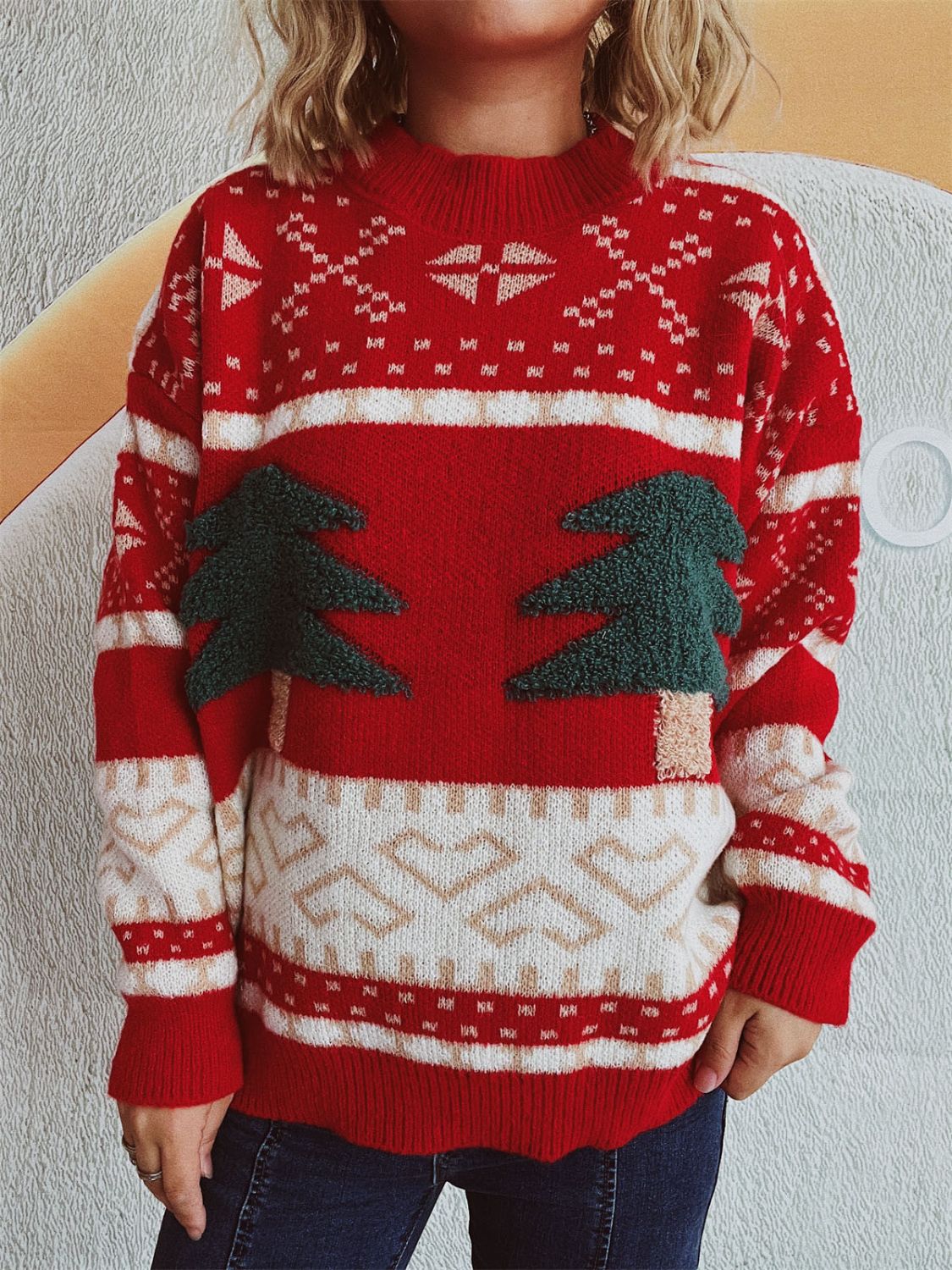 Kerstboom Sweater met Lange Mouwen en Ronde Hals