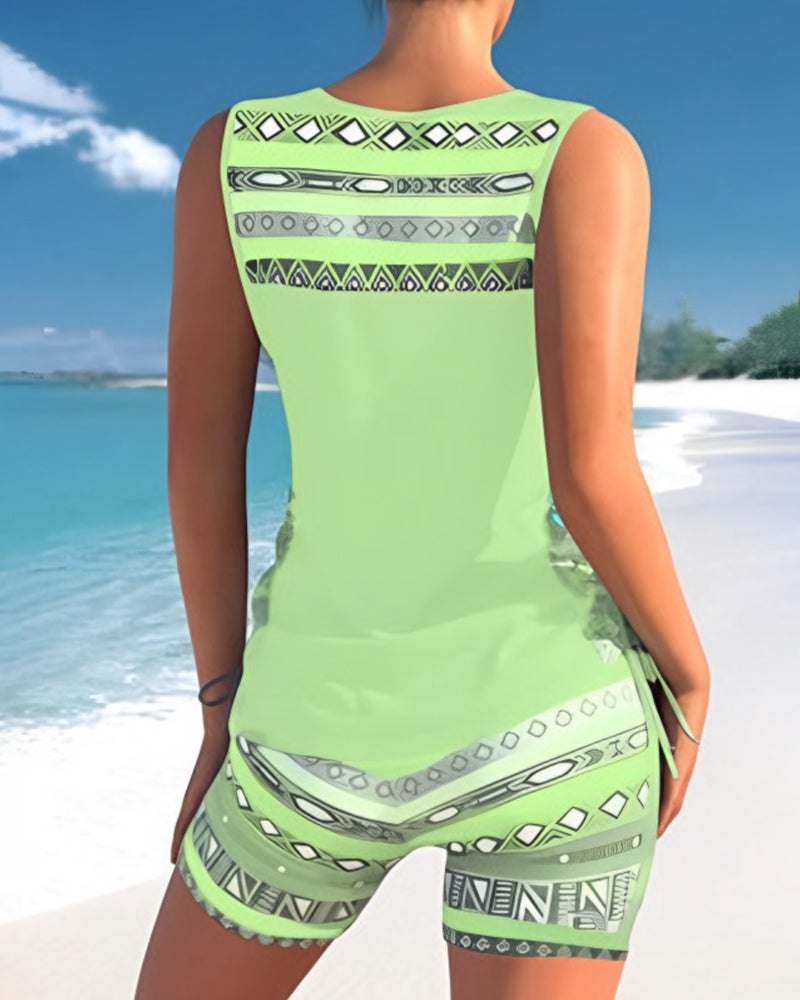 TALIA | Tankini met een geometrisch patroon en V-hals