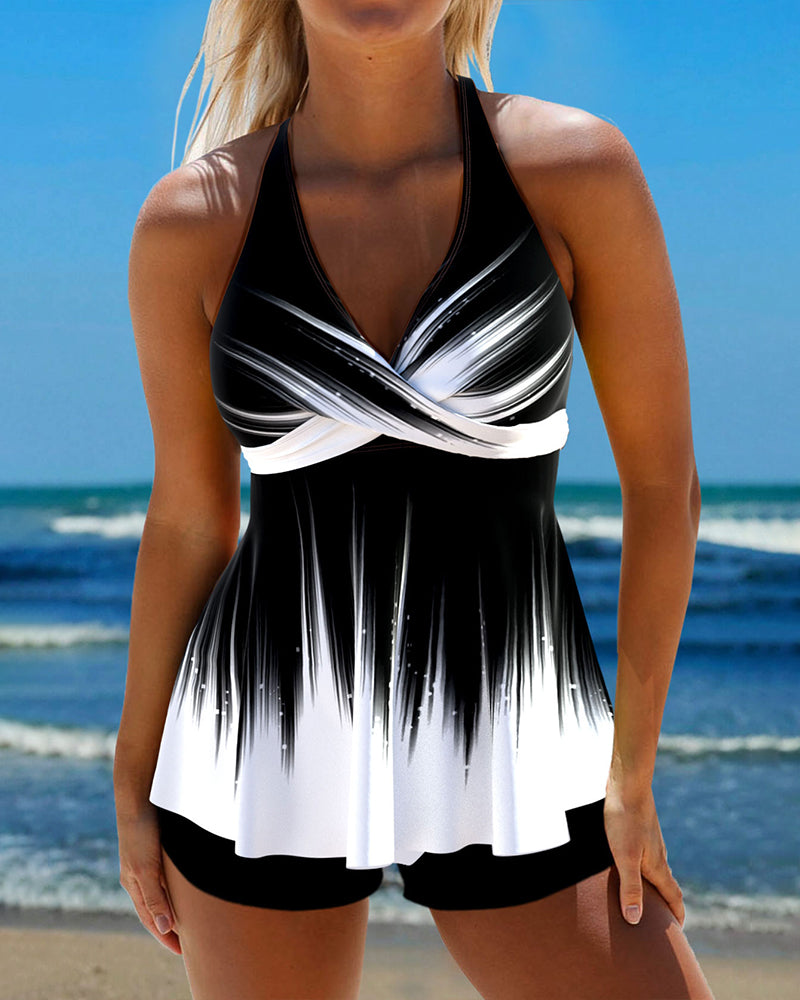 TARA | Halter tankini badpak met print en veters