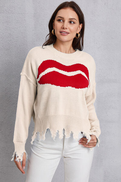 JOANDRA | Lip Franje Sweater Ronde Hals