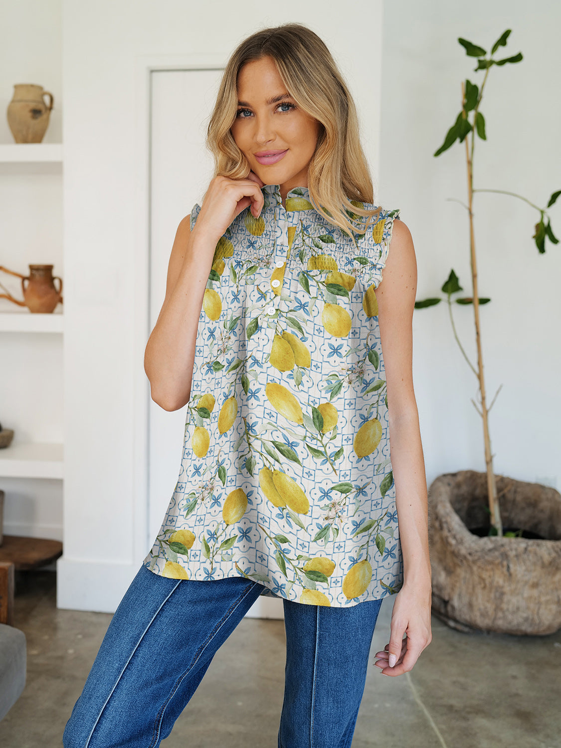 REESE | Top met volantprint en ronde hals