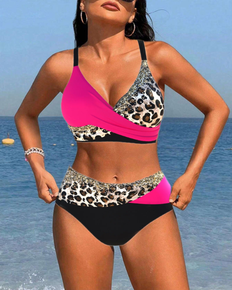 OLIVIA | Bikinizwempak met kleurblokken en luipaardprint