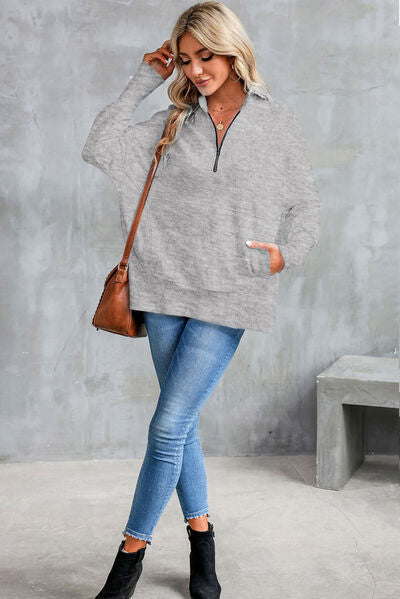 ROWAN | Sweatshirt met halflange rits en losse schouders