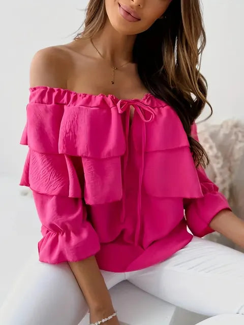 HONEY | Off-shoulder chiffon damesblouse met ruches