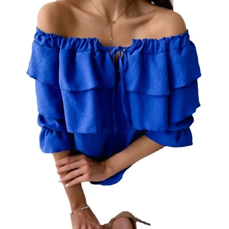 HONEY | Off-shoulder chiffon damesblouse met ruches