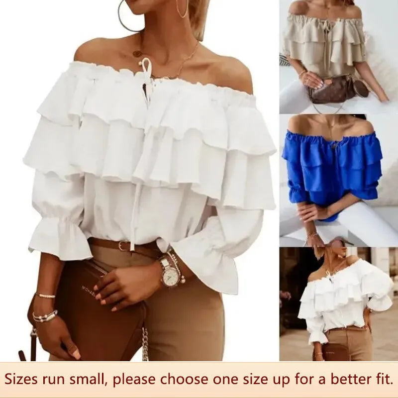 HONEY | Off-shoulder chiffon damesblouse met ruches