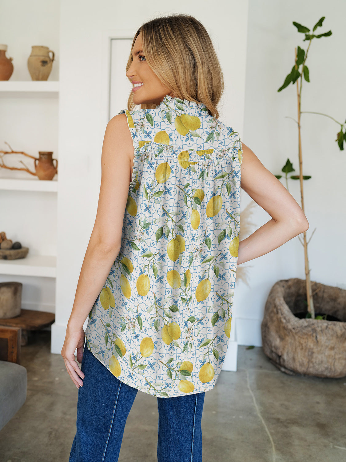 REESE | Top met volantprint en ronde hals