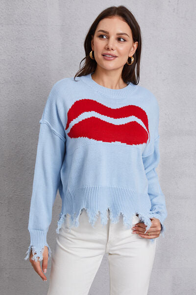 JOANDRA | Lip Franje Sweater Ronde Hals