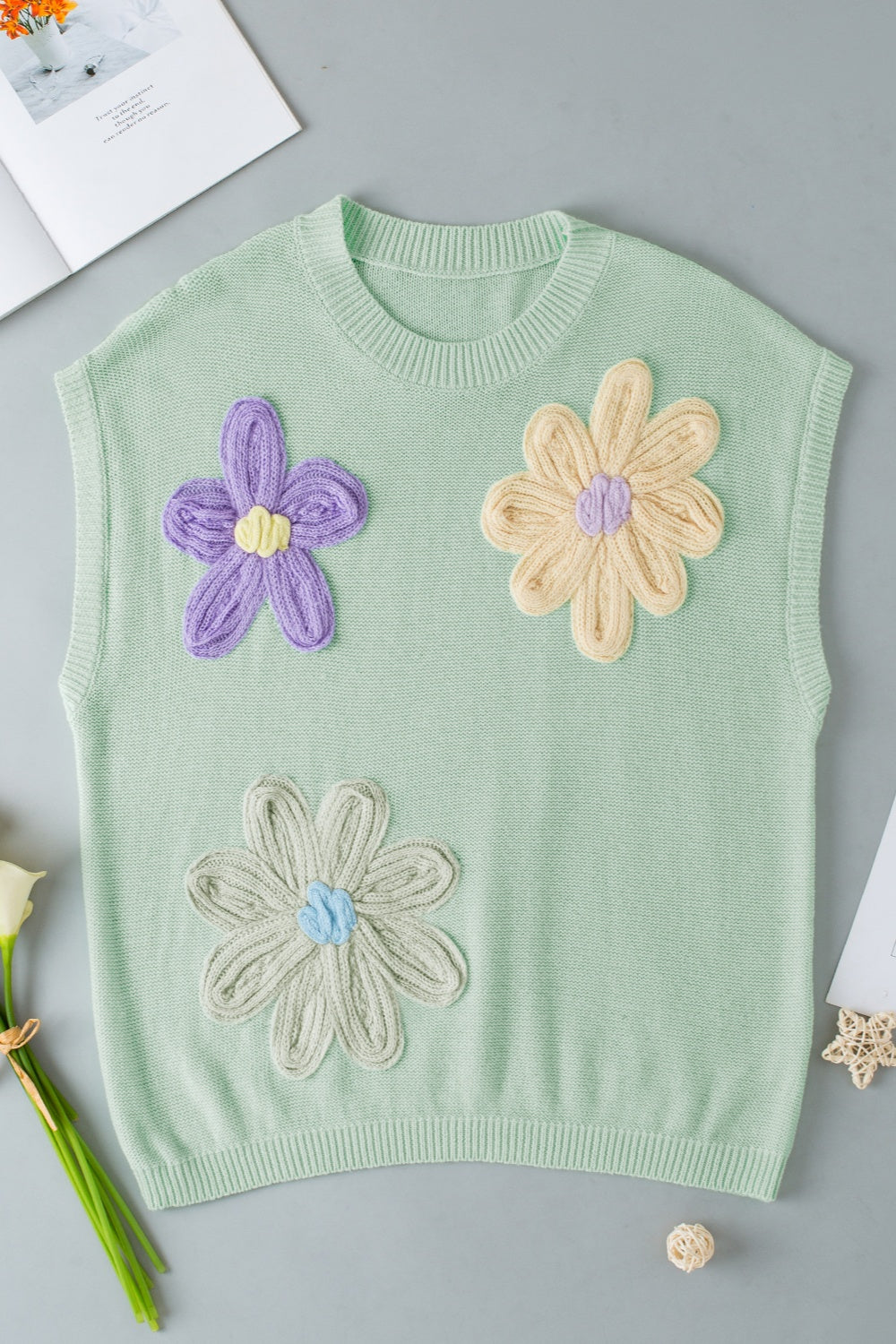 LEAH | Gehaakte Bloemen Ronde Hals Sweater Vest