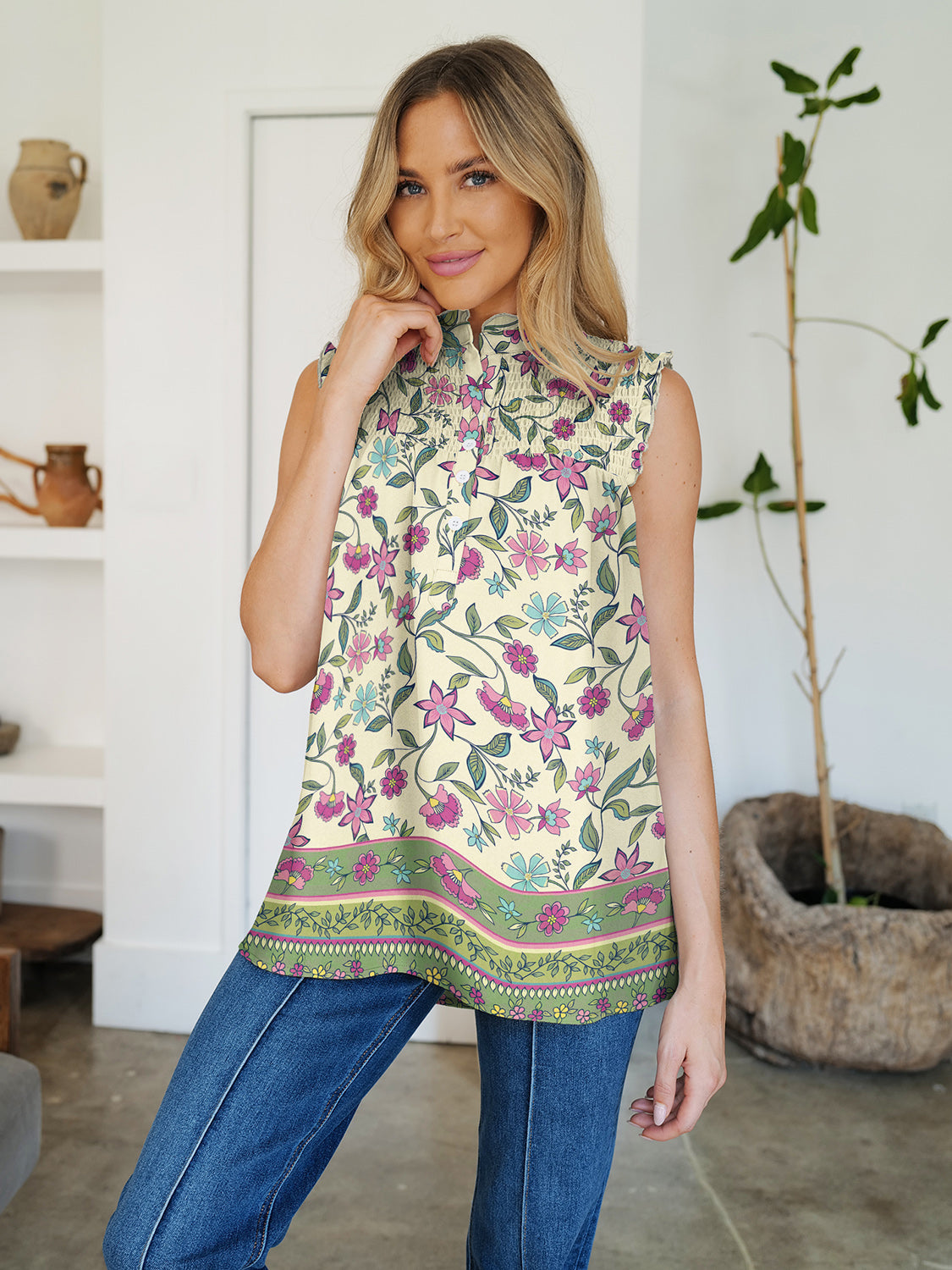 REESE | Top met volantprint en ronde hals