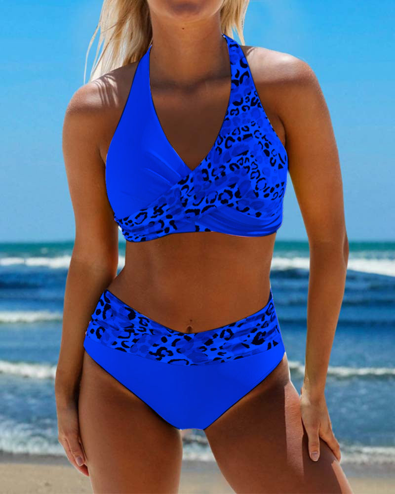 BONNIE | Bikini met halternek en luipaard patchwork print