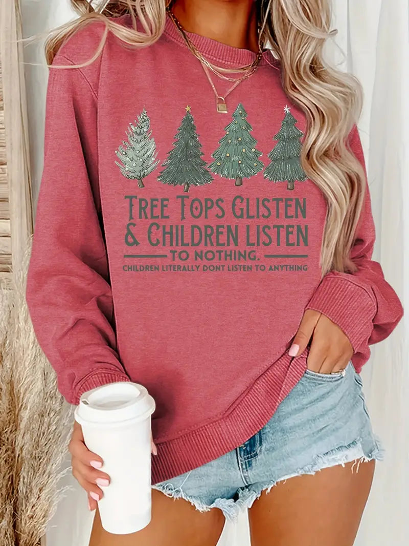 Sweatshirt met kerstboom en letterprint