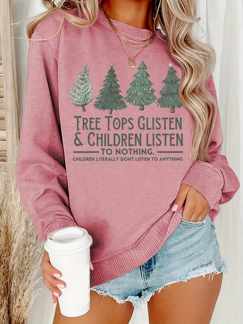 Sweatshirt met kerstboom en letterprint