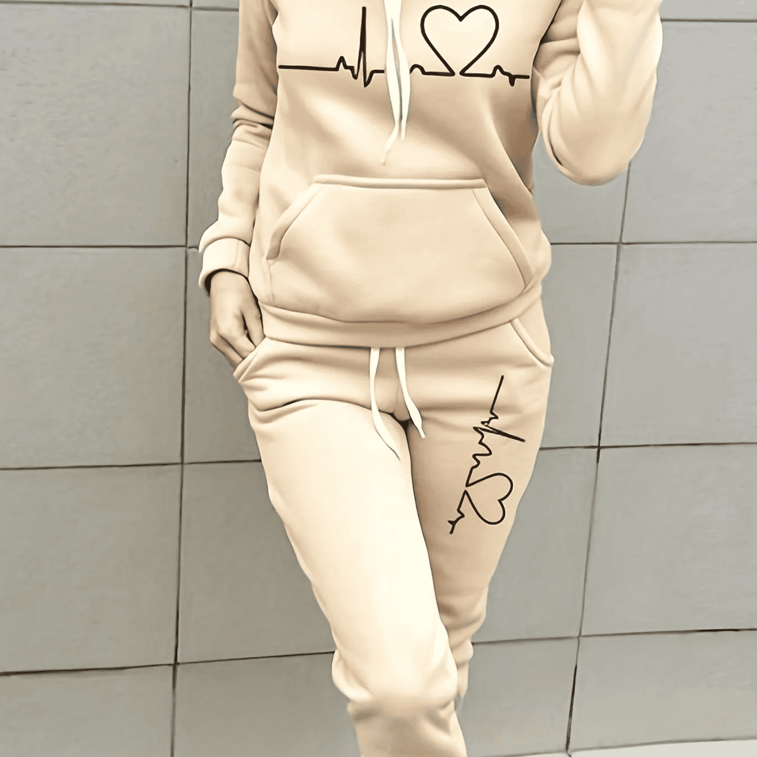 PHOEBE | Dames tracksuit met fleece hoodie en patroonprint