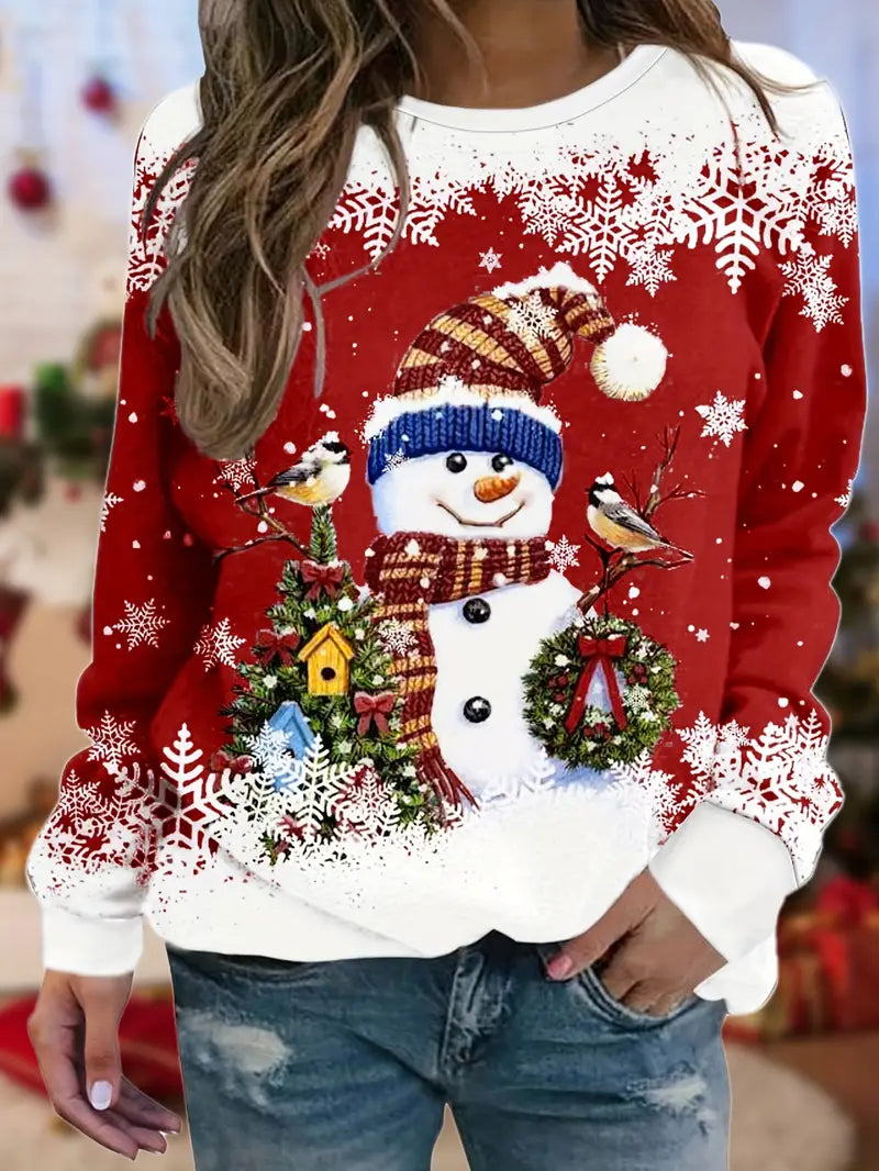 Kerst sweater voor dames met sneeuwpop