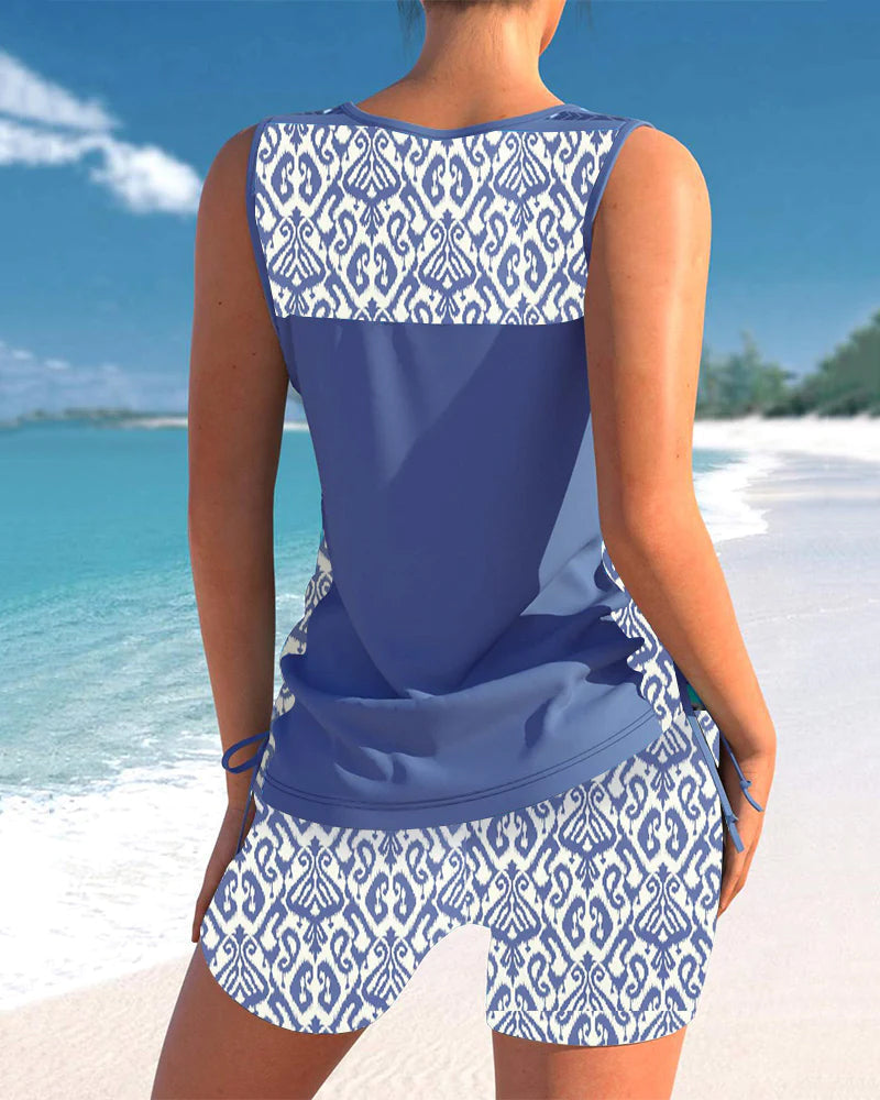 TALIA | Tankini met een geometrisch patroon en V-hals