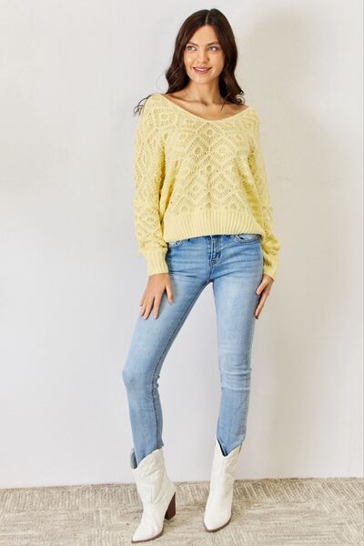 YACHIN | Sweater met V-hals en gedessineerde lange mouwen