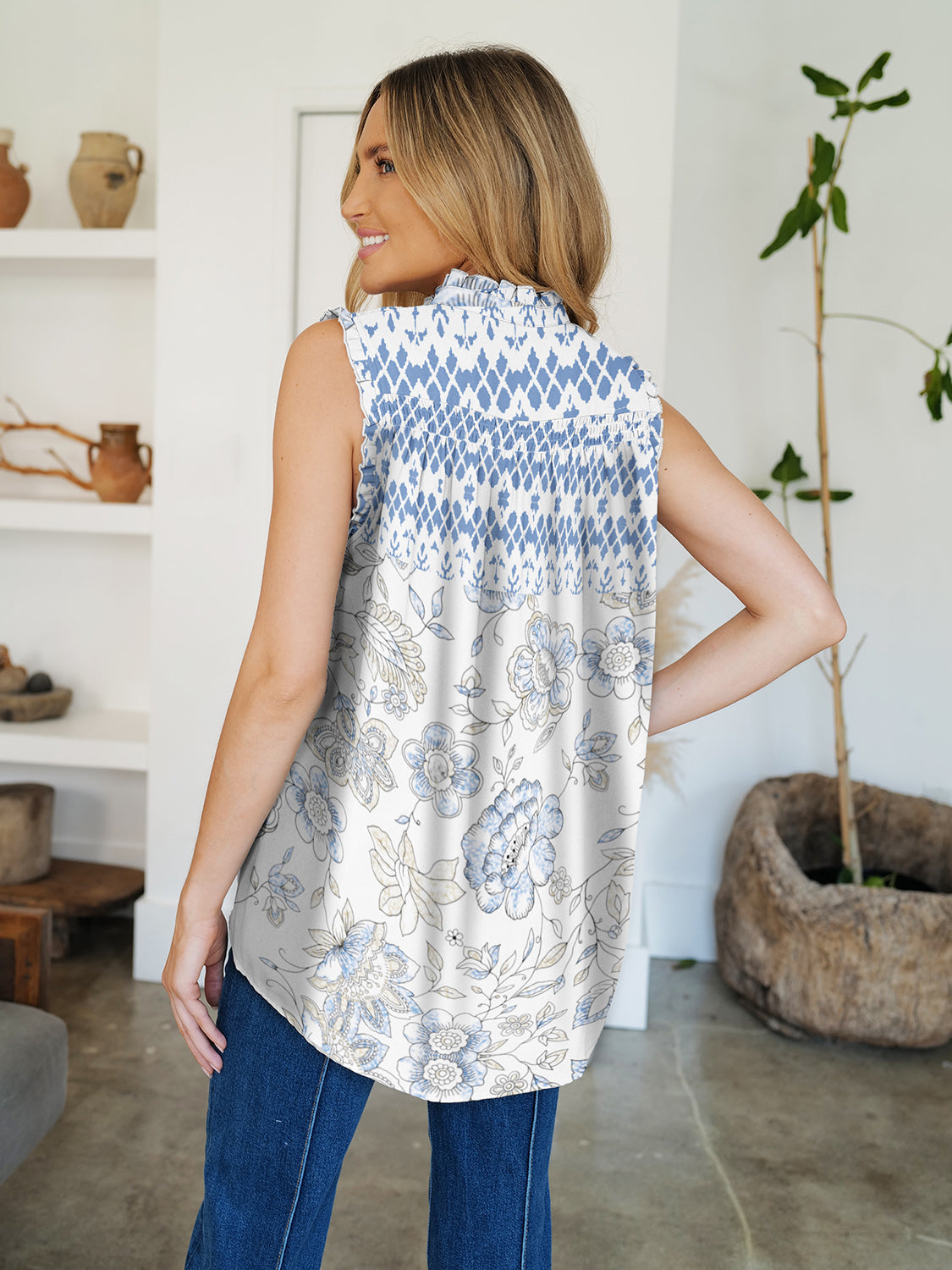 REESE | Top met volantprint en ronde hals