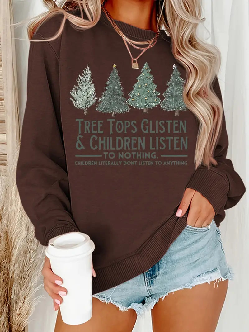 Sweatshirt met kerstboom en letterprint