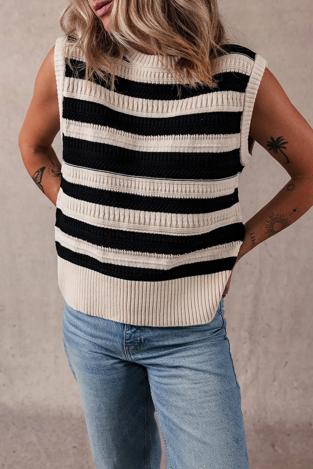 ZABEL | Kleurblok Ronde Hals Sweater Vest