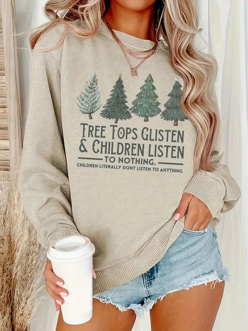 Sweatshirt met kerstboom en letterprint