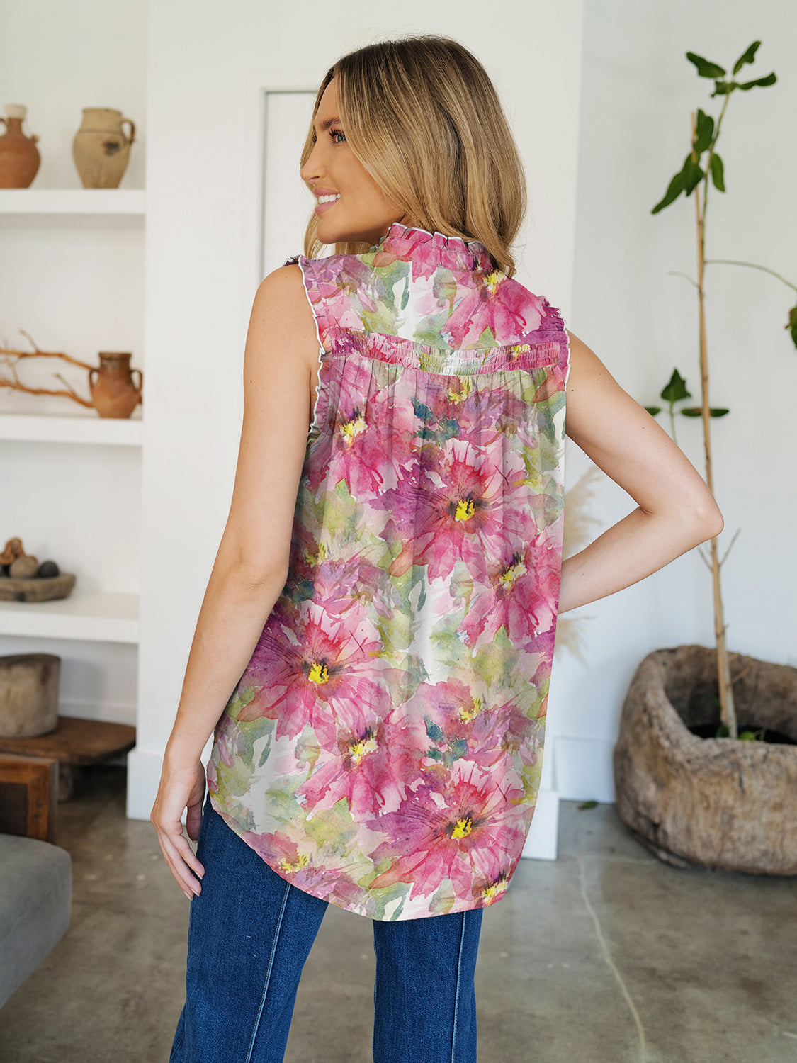 REESE | Top met volantprint en ronde hals