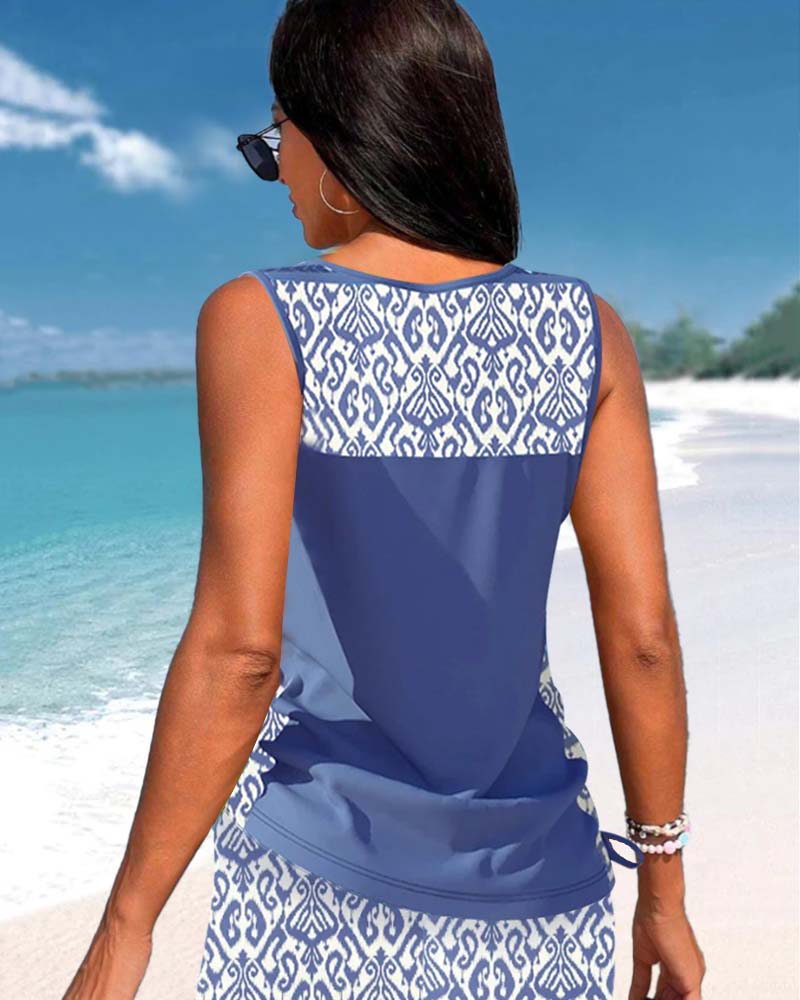 TALIA | Tankini met een geometrisch patroon en V-hals