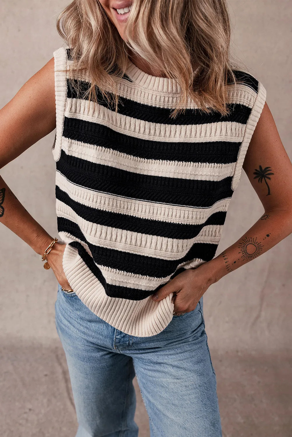 ZABEL | Kleurblok Ronde Hals Sweater Vest