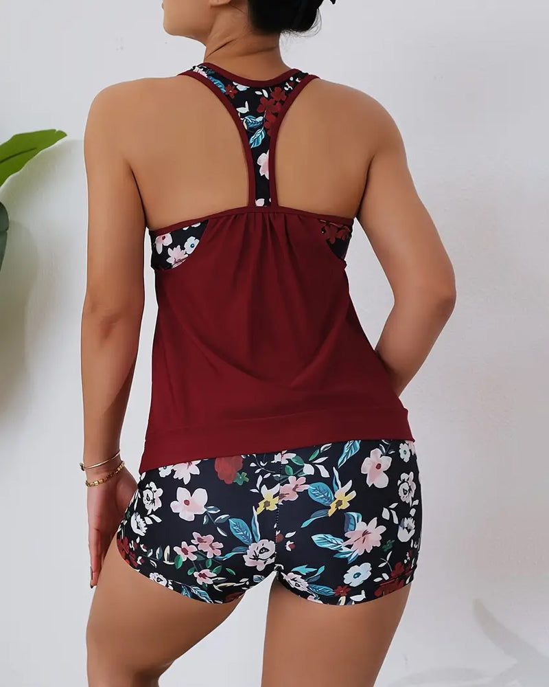 IRA | Mouwloze tankini met bloemenprint en open rug