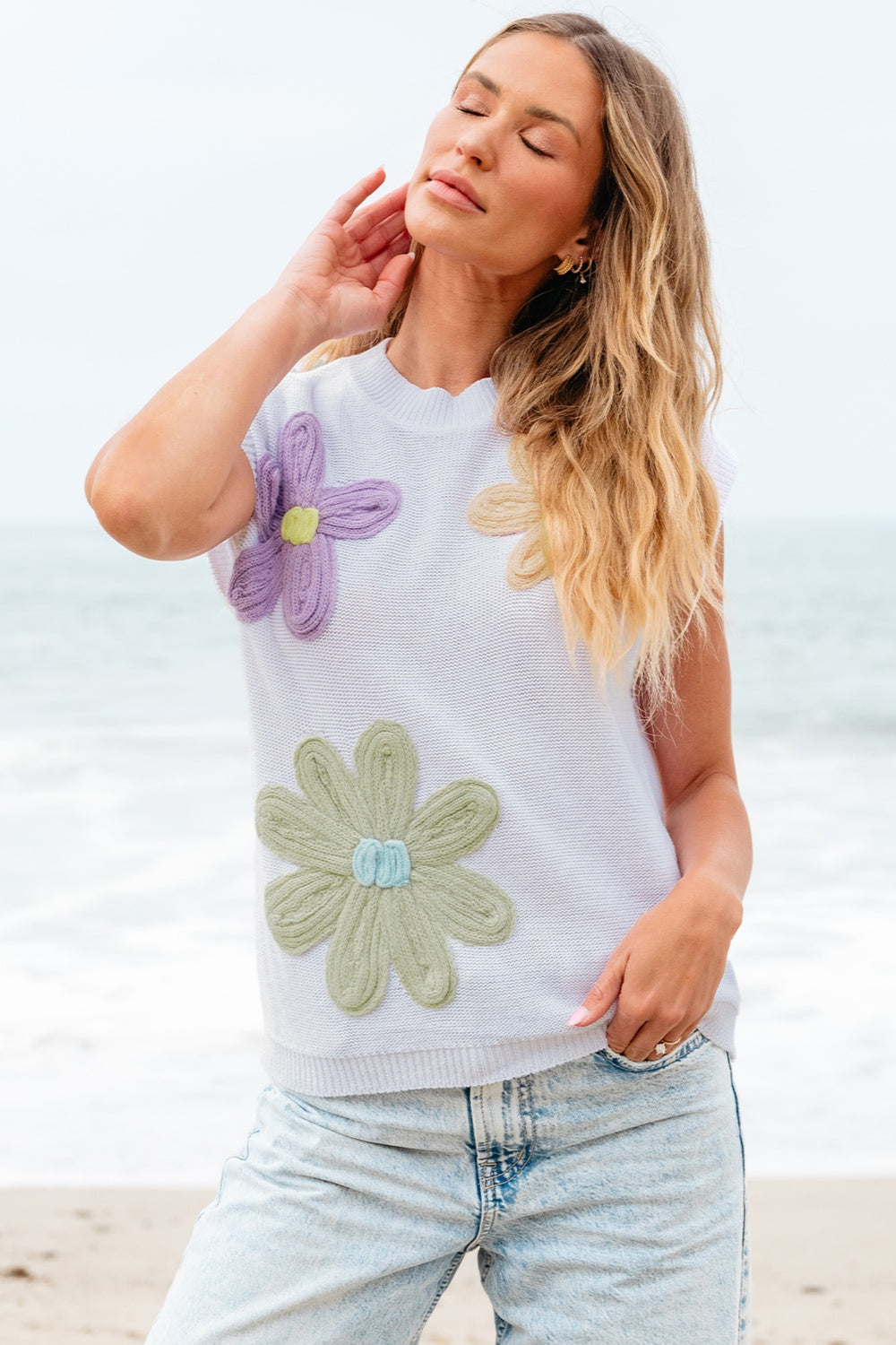 LEAH | Gehaakte Bloemen Ronde Hals Sweater Vest