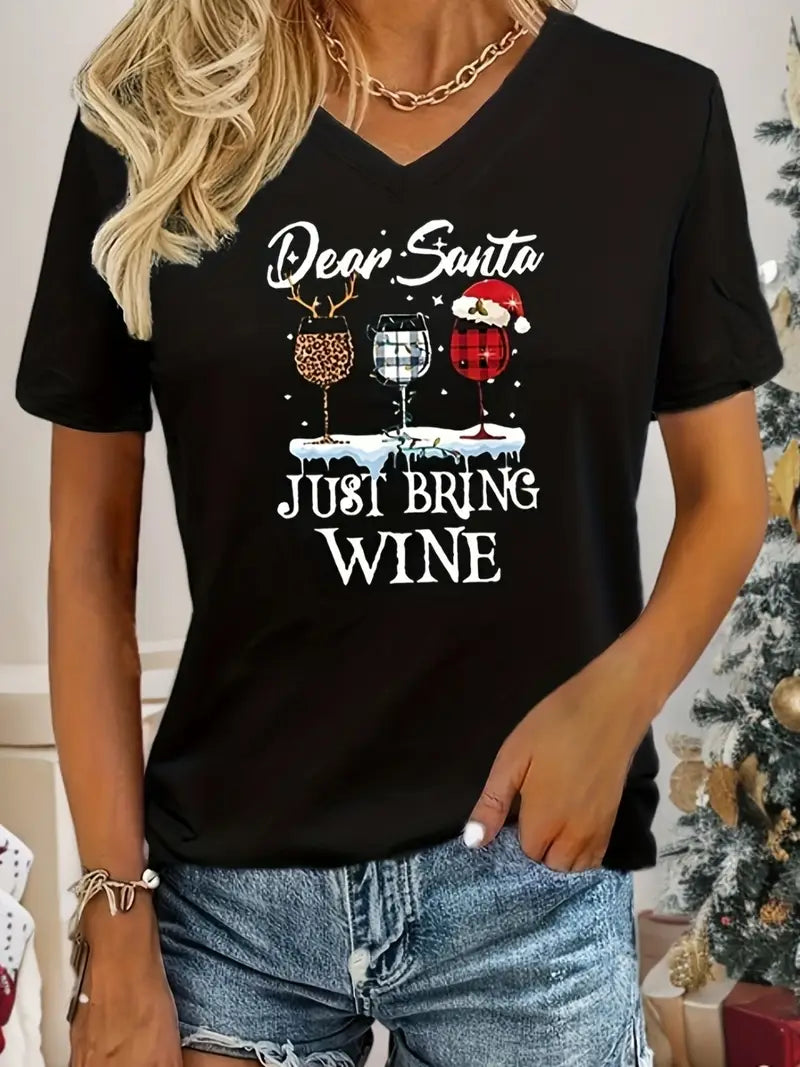 Kerst shirt "just bring wine" opdruk