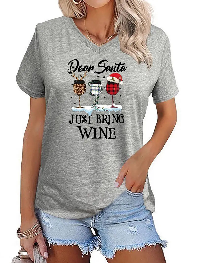 Kerst shirt "just bring wine" opdruk