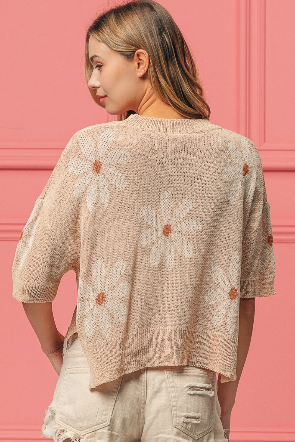 MADISON | Sweater met bloemenpatroon en split