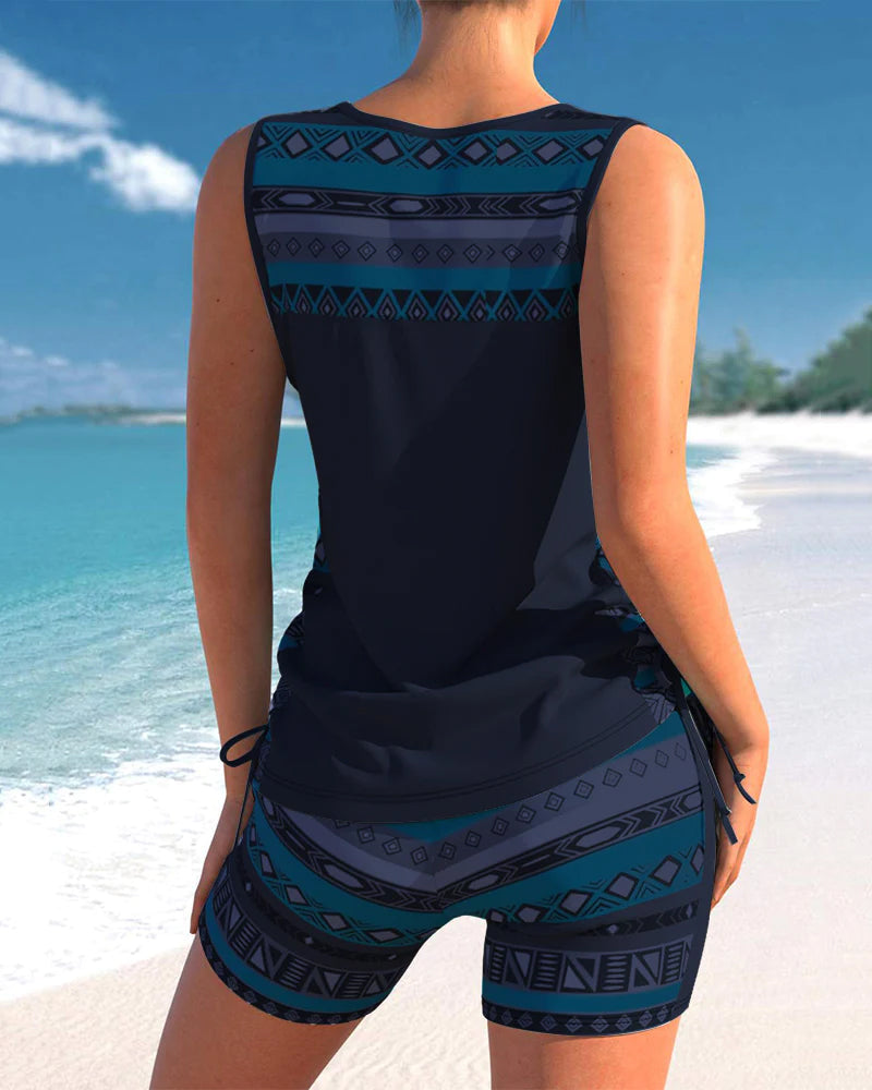 TALIA | Tankini met een geometrisch patroon en V-hals