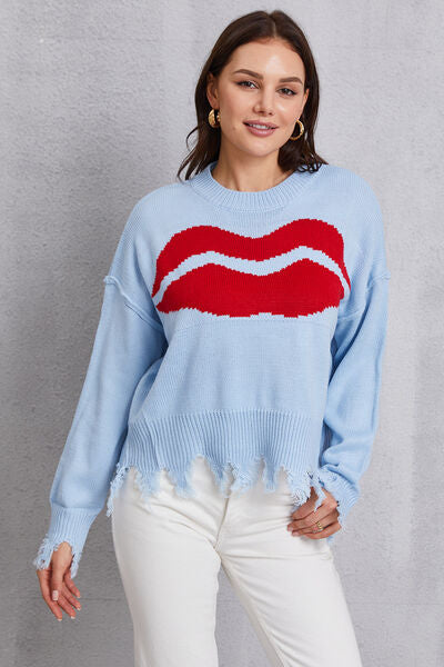 JOANDRA | Lip Franje Sweater Ronde Hals