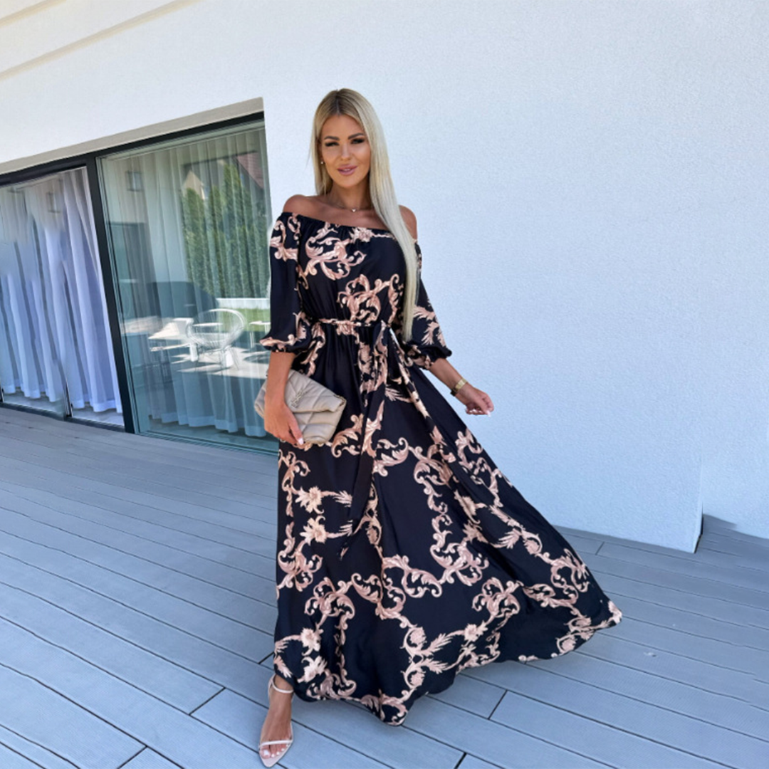 FALLON - Maxi-jurk met off-shoulder halslijn