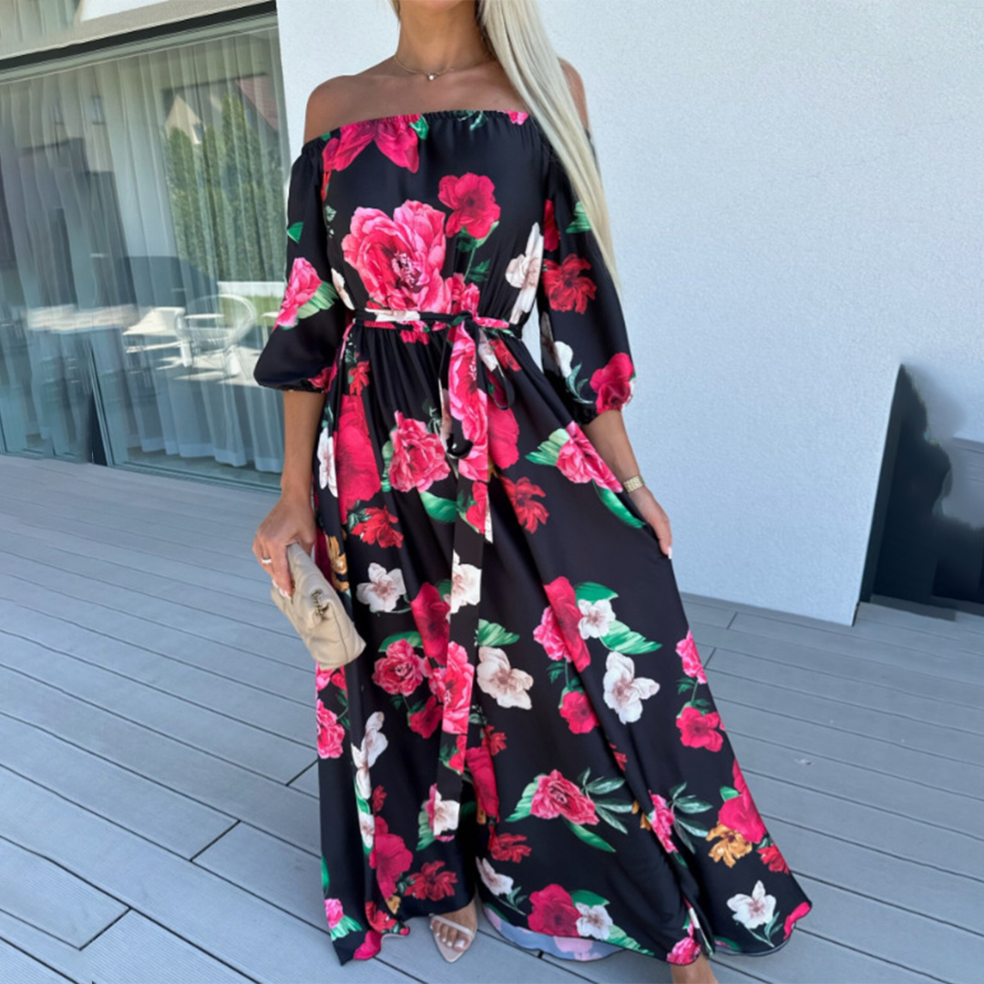 FALLON - Maxi-jurk met off-shoulder halslijn