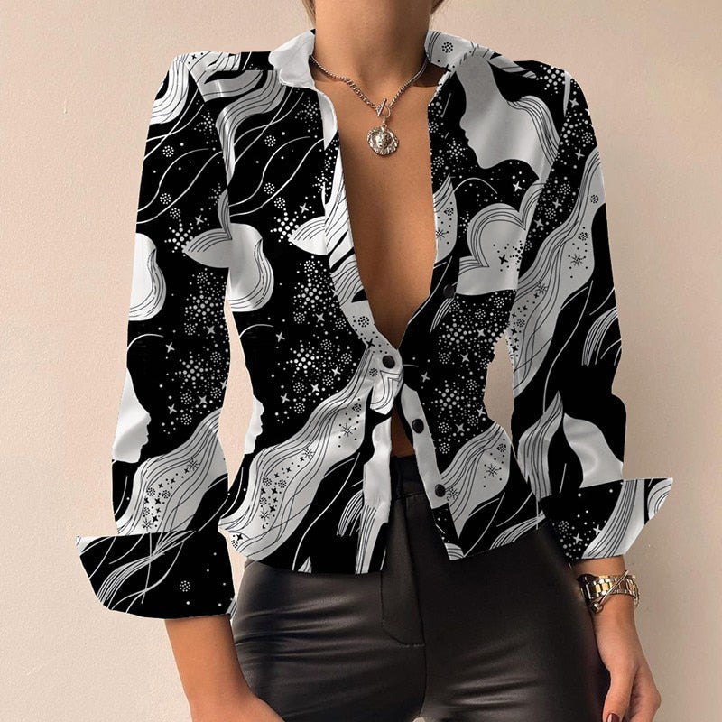 DANICA | Stijlvolle PU Leer Patchwork Print V-hals Blouse