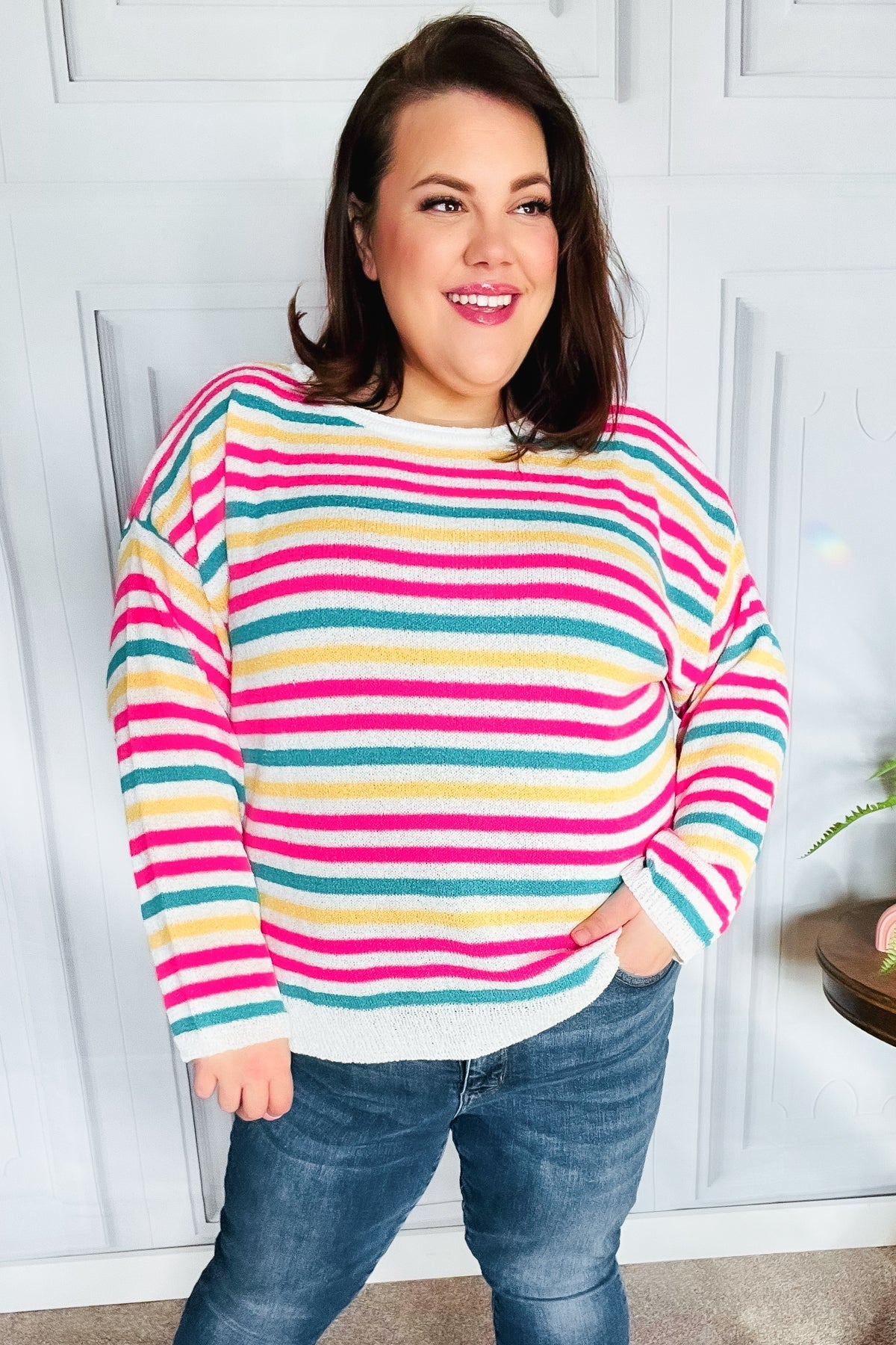 CATALINA | Vet & brutaal Fuchsia Multi Stripe Pullover Trui