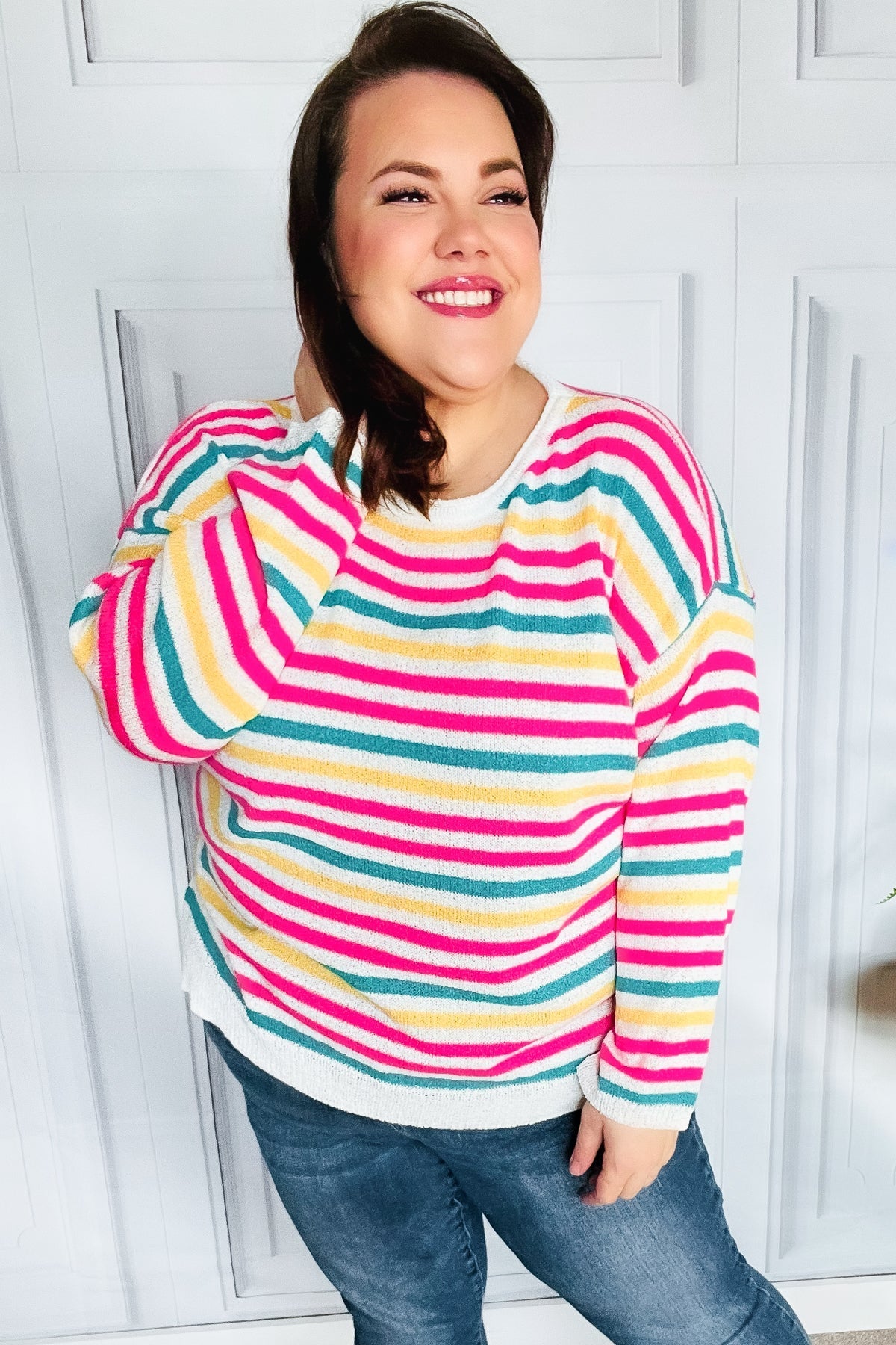 CATALINA | Vet & brutaal Fuchsia Multi Stripe Pullover Trui