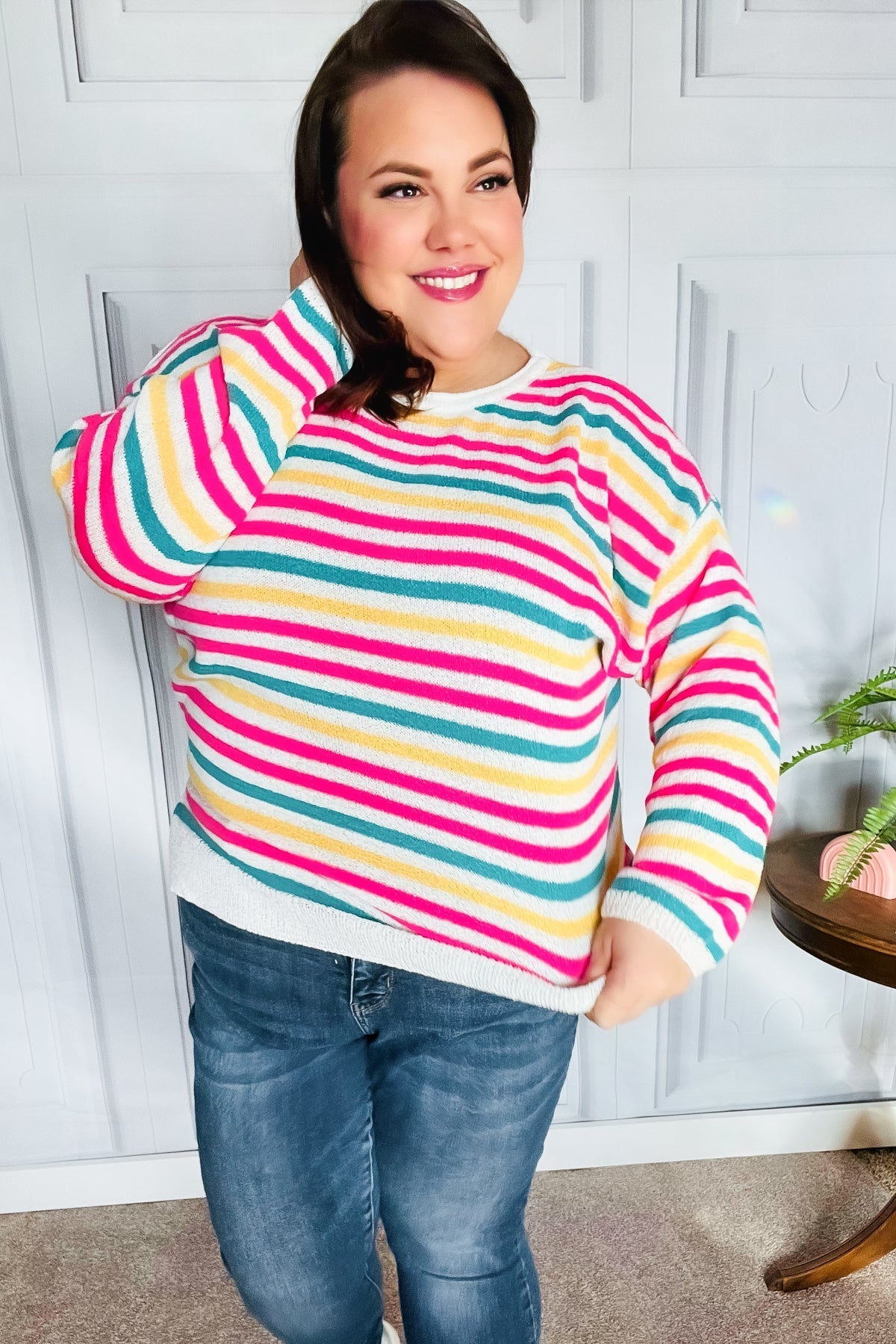 CATALINA | Vet & brutaal Fuchsia Multi Stripe Pullover Trui