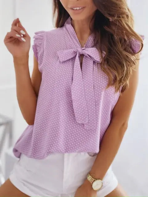 BEA | Zomerse mouwloze blouse Polka Dot, Ruches, Strik