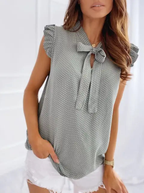 BEA | Zomerse mouwloze blouse Polka Dot, Ruches, Strik