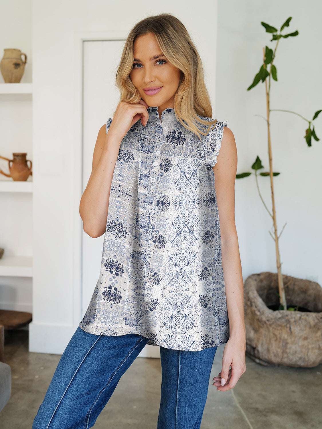 REESE | Top met volantprint en ronde hals